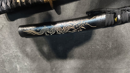 dragon hand（T10 earth-covered burning blade, carved dragon）katana,short knife