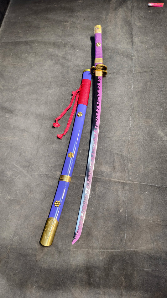 Zoro's purple Yama sword (spring steel) is forged very sharply