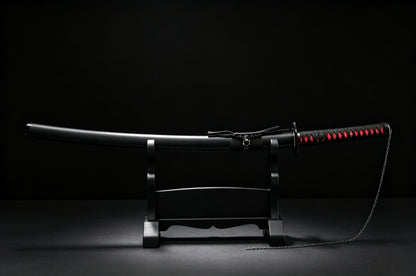 BLEACH Tensa Zangetsu Katana, Ichigo Kurosaki Replica Sword, Full Tang Forged 5160 Spring Steel Sharp Blade, All Black Samurai Sword with Solid Wood Scabbard for Collection Display