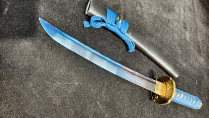 blue phantom assassin（T10 covered with soil and burnt the blade to form texture and quench blue）katana,short knife