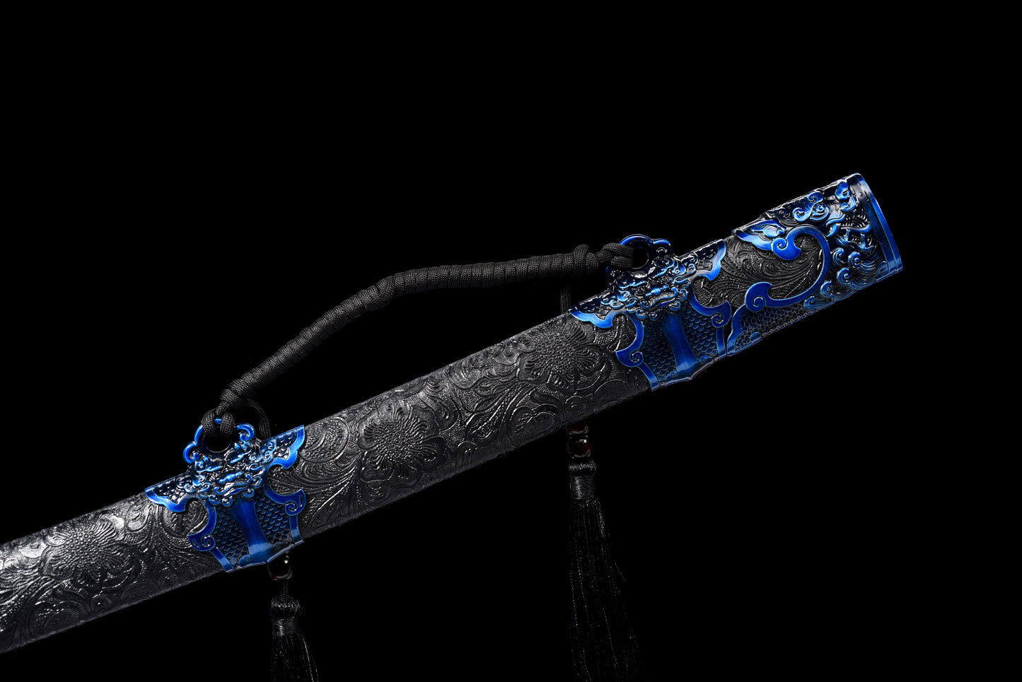 Integrated Full Tang Manganese Steel Forged Blue Surface Pattern Xiu Chun Dao, Metal Handle Solid Wood PU Scabbard Ming Jinyiwei Style Collectible Saber