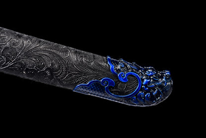Integrated Full Tang Manganese Steel Forged Blue Surface Pattern Xiu Chun Dao, Metal Handle Solid Wood PU Scabbard Ming Jinyiwei Style Collectible Saber