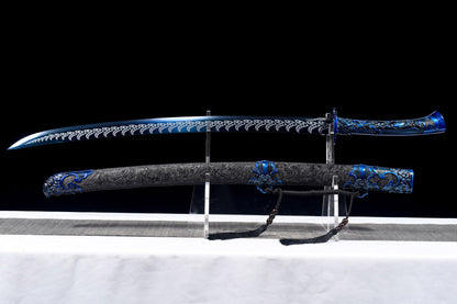 Integrated Full Tang Manganese Steel Forged Blue Surface Pattern Xiu Chun Dao, Metal Handle Solid Wood PU Scabbard Ming Jinyiwei Style Collectible Saber