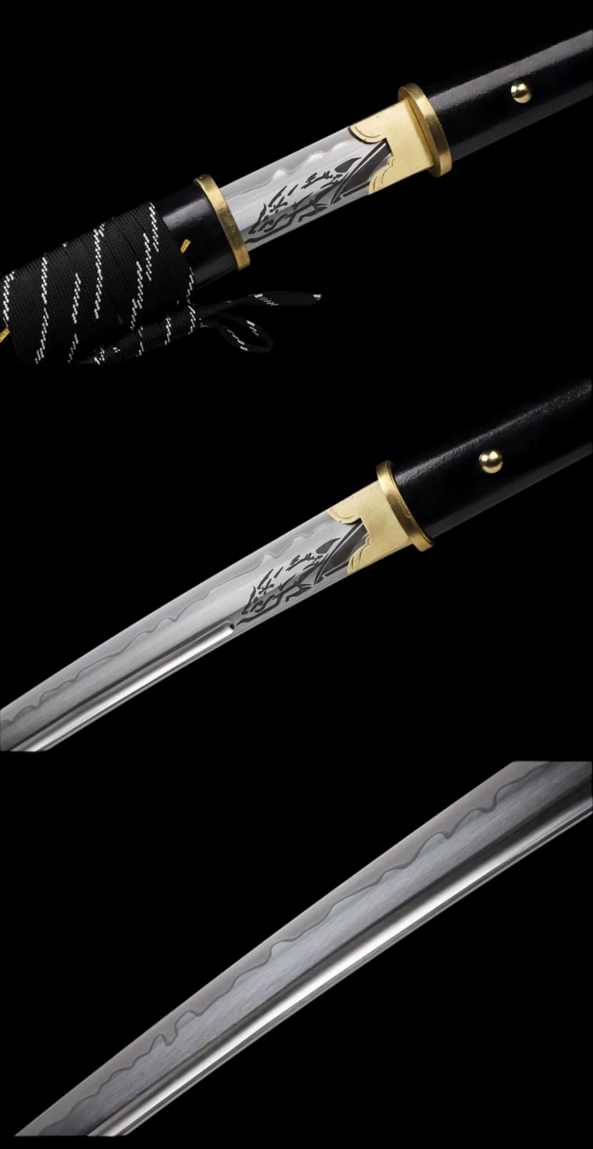 Nightbreak Gilded Katana, Full Tang Construction, High Manganese Steel Blade, Sharp Edge, Brass Fittings, Solid Wood Hand Lacquer Scabbard, Game Replica Sheep Hoof Mountain Soul Samurai Sword