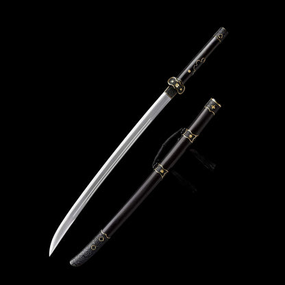 Luoying Ding Baiying Yanling Dao, Full Tang Sharp Blade, High‑Manganese Steel, Premium Dragon‑Phoenix Hardwood Handle & Scabbard, Movie Replica Wuxia Collectible Sword