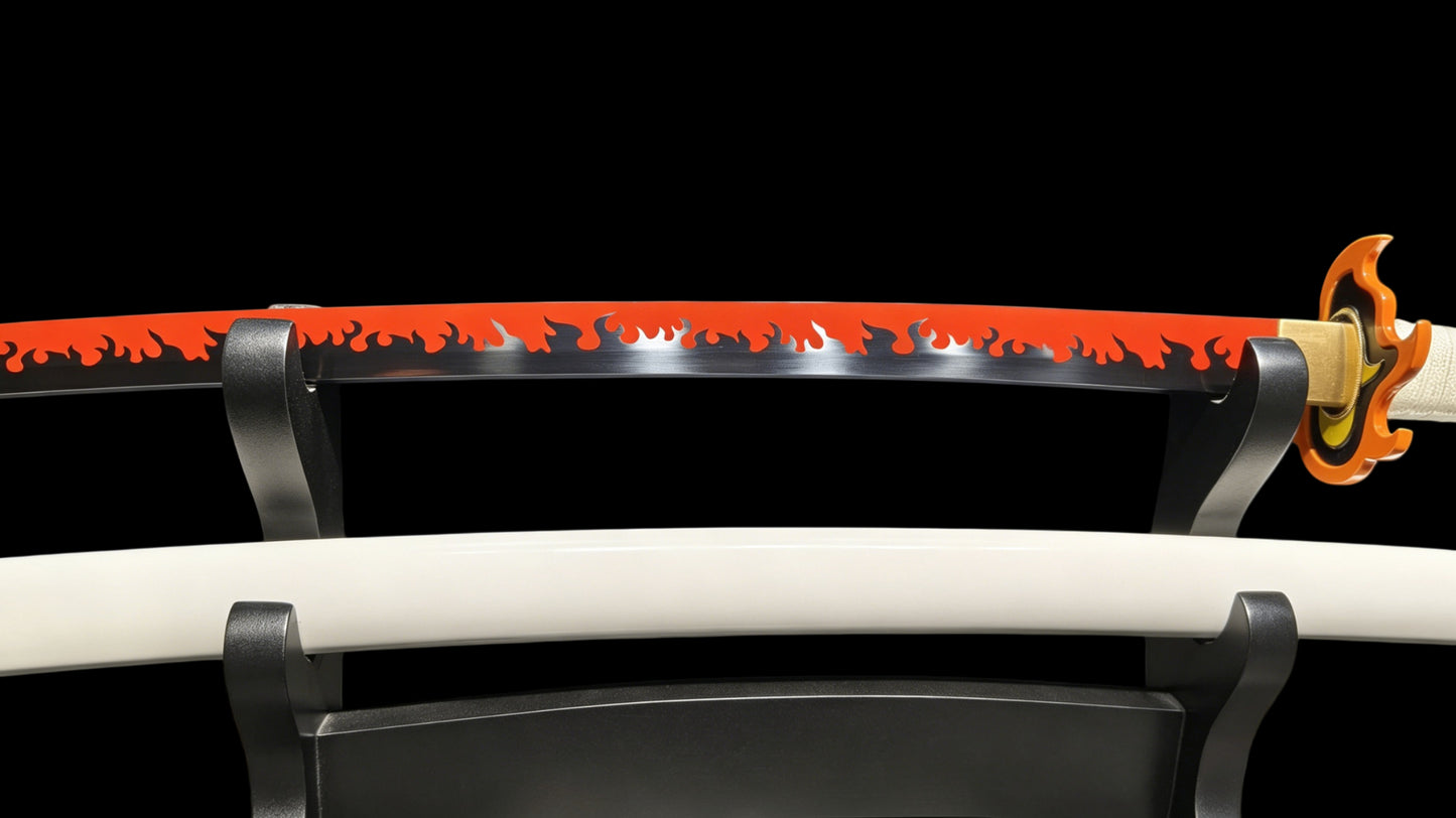 Demon Slayer Kyojuro Rengoku Nichirin Sword, Full Tang Forged 5160 Spring Steel, Sharp Blade
