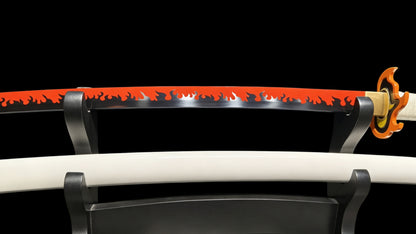 Demon Slayer Kyojuro Rengoku Nichirin Sword, Full Tang Forged 5160 Spring Steel, Sharp Blade