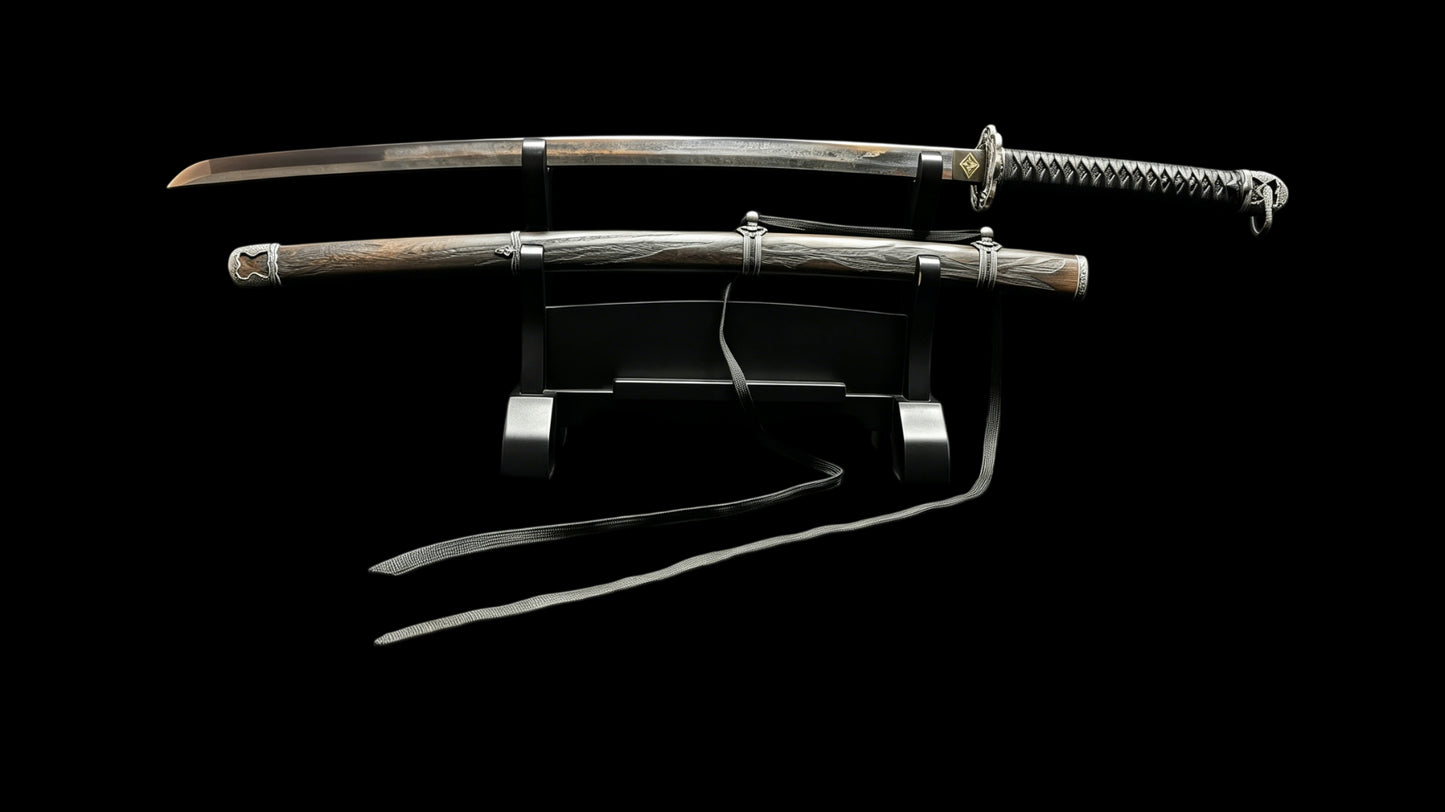 Sekiro Shadows Die Twice Undying Blade, Bite the Moon & Open Gate Katana, Full Tang Forged 5160 Spring Steel, Sharp Blade, Vintage Finished Version