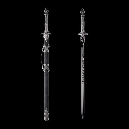 Xuan‑Lin Imperial Qilin Jian, Full Tang Construction, Sharp Blade, Forged High Manganese Steel, Alloy Fittings, One‑Piece Alloy Handle, Solid Wood Artificial Leather Wrapped Scabbard, Historical Collectible Chinese Sword