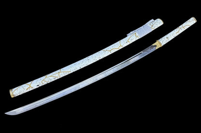 Dawnlight Gilded Katana, Full Tang Construction, High Manganese Steel Blade, Sharp Edge, Brass Fittings, Solid Wood Hand Lacquer Scabbard, Game Replica Sheep Hoof Mountain Soul Toku Iaido Samurai Sword