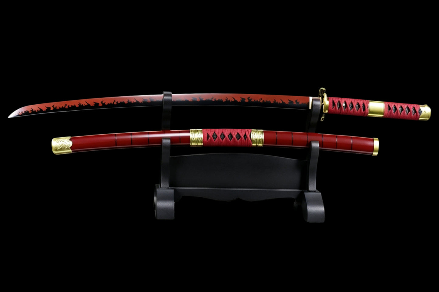 One Piece Zoro Sandai Kitetsu Katana, Full Tang Forged 5160 Spring Steel Sharp Blade Red Flame Pattern Blade, Solid Wood Scabbard Anime Replica Sword for Collection Cosplay Display