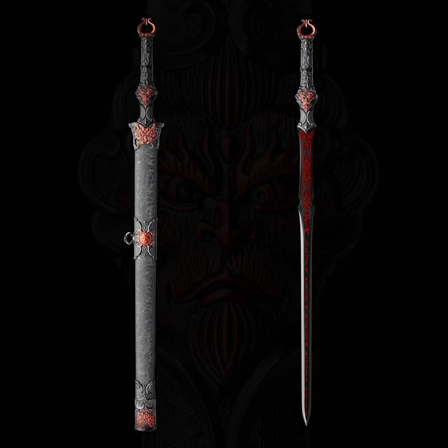Full Tang Return of The Great Sage Sword Replica Inspired by Black Myth, High‑Manganese Steel Blade, One‑Piece Alloy Handle, Wood Artificial Leather Scabbard Collectible Sword