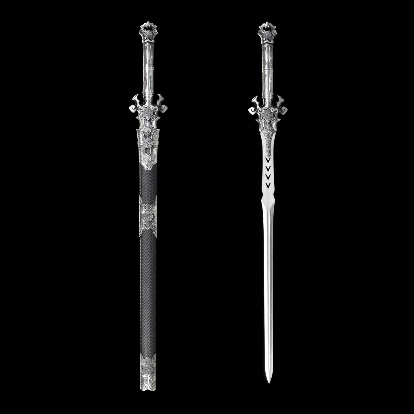 Full Tang Demon Sword Supreme Fantasy Replica, Sharp Blade, High‑Manganese Steel Blade, Alloy Metal Handle, Solid Wood Artificial Leather Scabbard, Fantasy Decorative Collectible Sword