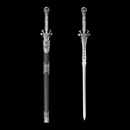 Full Tang Demon Sword Supreme Fantasy Replica, Sharp Blade, High‑Manganese Steel Blade, Alloy Metal Handle, Solid Wood Artificial Leather Scabbard, Fantasy Decorative Collectible Sword