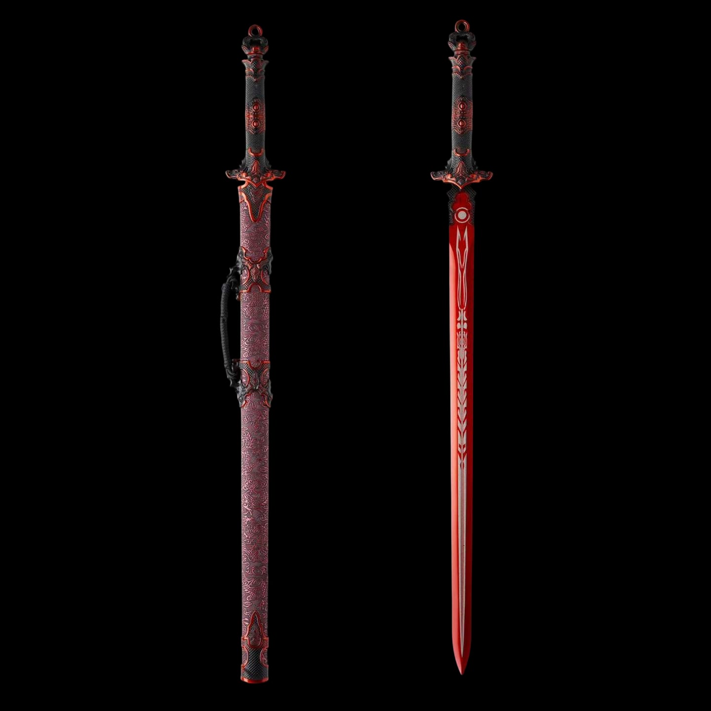Chixiao Phantom Chinese Sword Replica, Full Tang High‑Manganese Steel Blade, One‑Piece Alloy Handle, Solid Wood Artificial Leather Scabbard, Fantasy Wuxia Decorative Sword