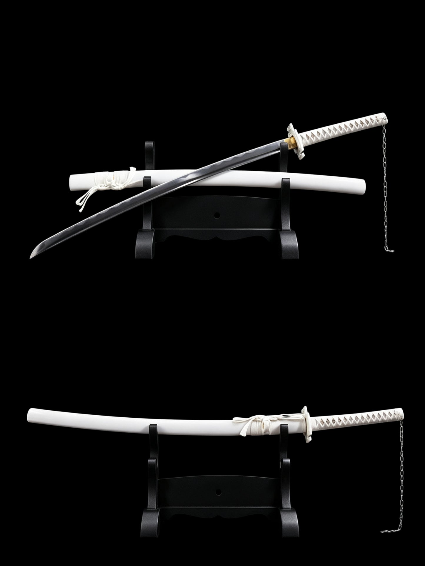 BLEACH Tensa Zangetsu Katana, Ichigo Kurosaki Replica Sword Black & White Version, Full Tang Forged 5160 Spring Steel Sharp Blade, Samurai Sword with Solid Wood Scabbard for Collection Display