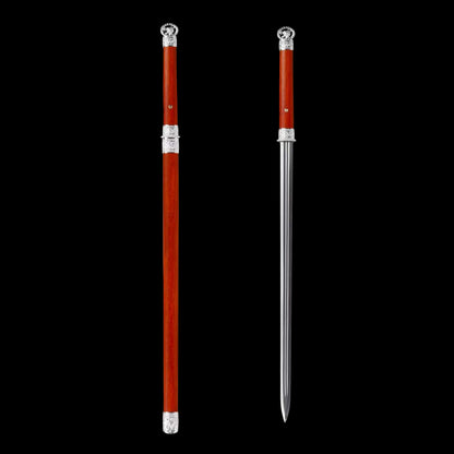 Cang‑Lin Ring‑Pommel Sword, Full Tang Construction, High‑Manganese Steel Forged Sharp Blade, Zinc Alloy Fittings, Premium Red Wood Handle And Scabbard, Collectible Display Sword
