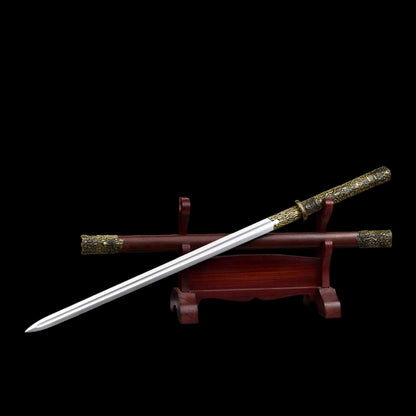 Full Tang Xuanhuang Tang Sword Replica, Sharp Blade, High‑Manganese Steel Blade with Single Groove, Premium Dragon‑Phoenix Sandalwood Scabbard, Historical Chinese Decorative Sword