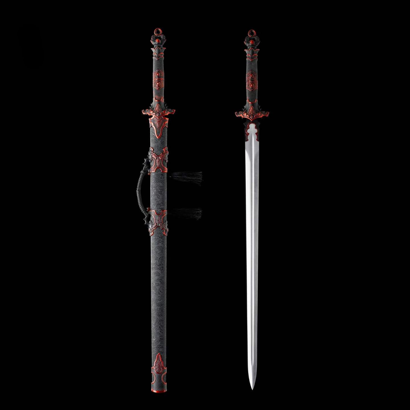 Full Tang Ancient Style Straight Sword Replica, Sharp Cutting Edge, High‑Manganese Steel Blade, One‑Piece Alloy Handle, Wood Artificial Leather Scabbard Historical Collectible Sword