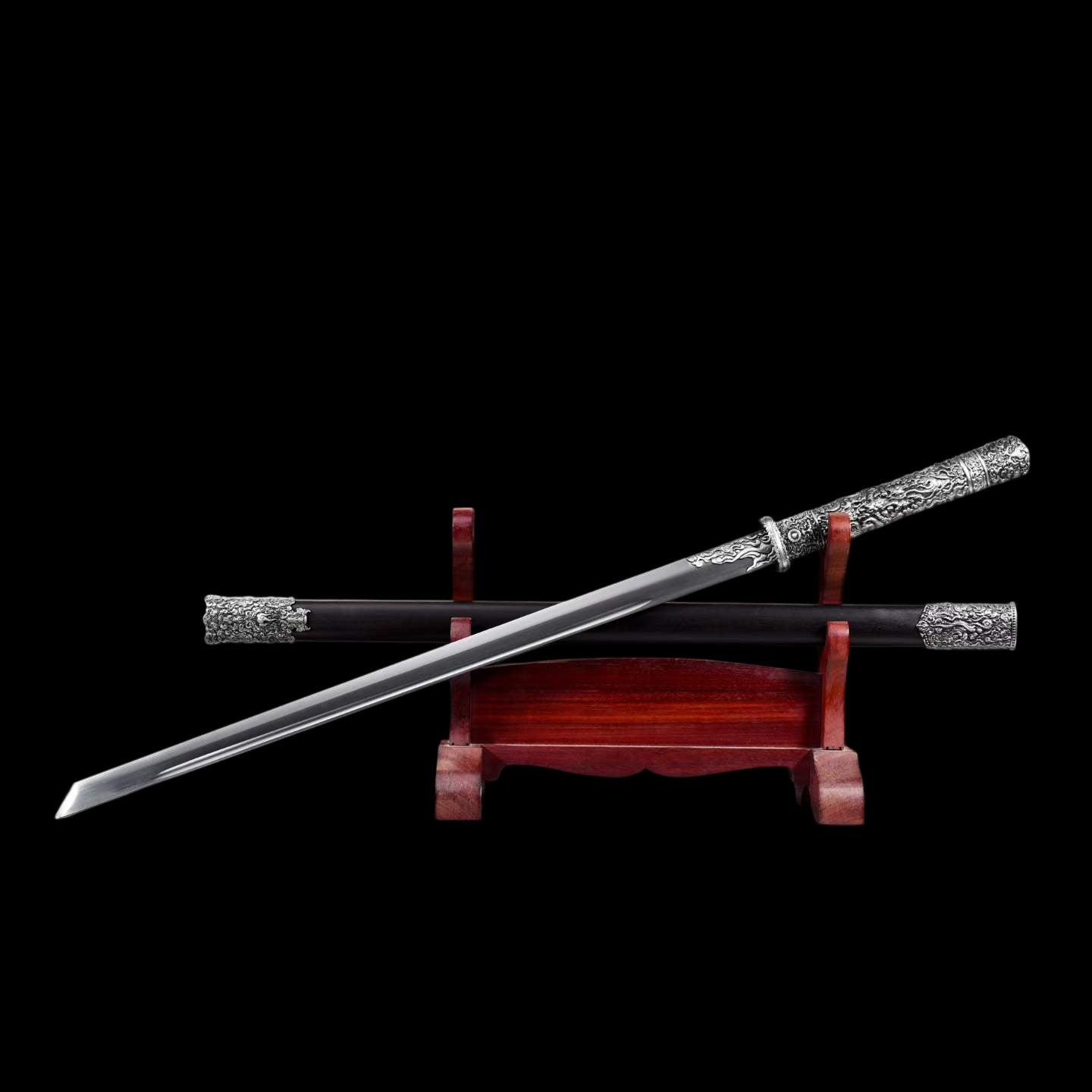 Lie‑Kong Tang Dao, Full Tang Construction, Sharp Blade, High‑Manganese Steel With Single Fuller, Alloy Fittings, Premium Dragon‑Phoenix Hardwood Scabbard, Historical Replica Collectible Sword