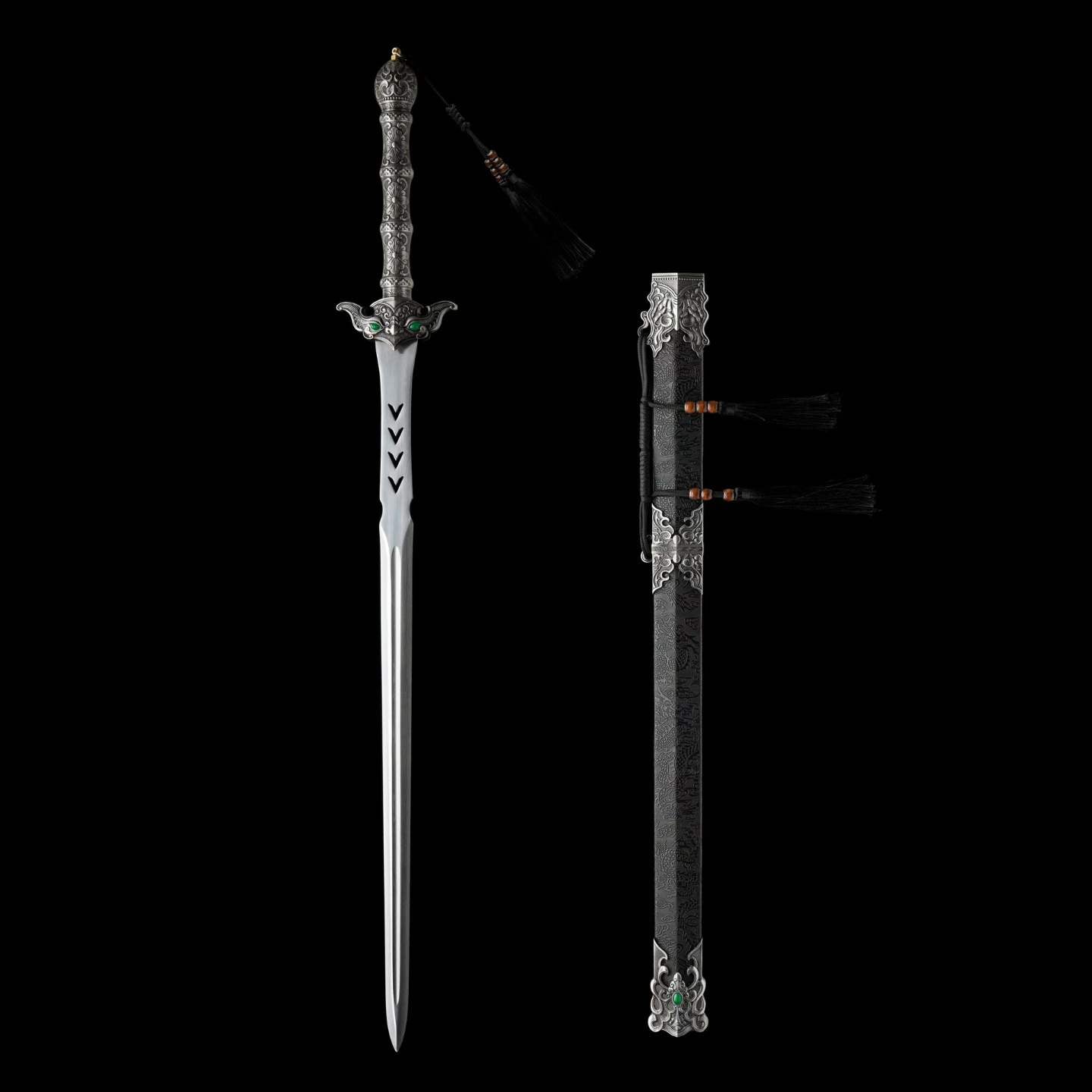 Heaven‑Sword Replica Sword, Full Tang High‑Manganese Steel Sharp Blade, Integrated Alloy Metal Handle, Wood Scabbard With Faux‑Leather Wrapping, Historical Decorative Replica