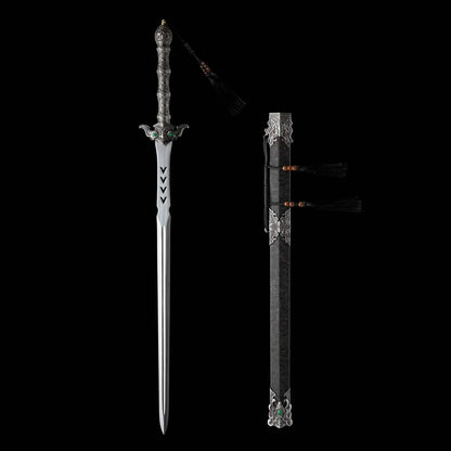 Heaven‑Sword Replica Sword, Full Tang High‑Manganese Steel Sharp Blade, Integrated Alloy Metal Handle, Wood Scabbard With Faux‑Leather Wrapping, Historical Decorative Replica