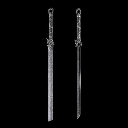 Full Tang Straight Sword Replica, High‑Manganese Steel Blade, One‑Piece Alloy Handle, Wood Artificial Leather Scabbard Historical Collectible Sword