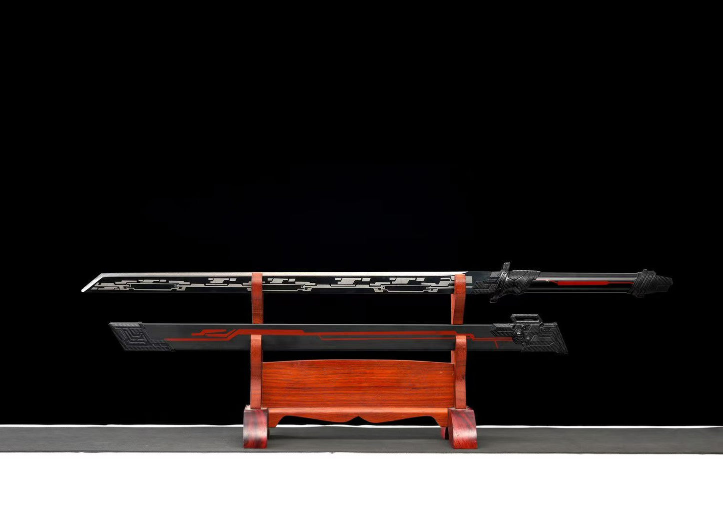 Cyberpunk Tang Dao Full Tang Forged Steel Blade, Futuristic Sci-Fi Circuit Pattern Straight Sword with Aluminum Alloy Scabbard for Cosplay Display Collection