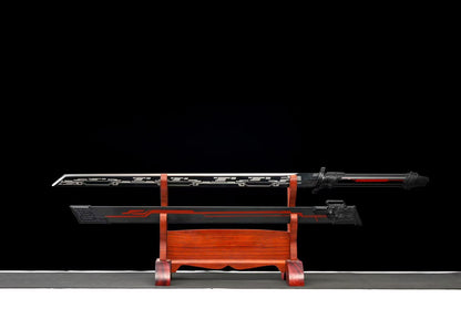 Cyberpunk Tang Dao Full Tang Forged Steel Blade, Futuristic Sci-Fi Circuit Pattern Straight Sword with Aluminum Alloy Scabbard for Cosplay Display Collection