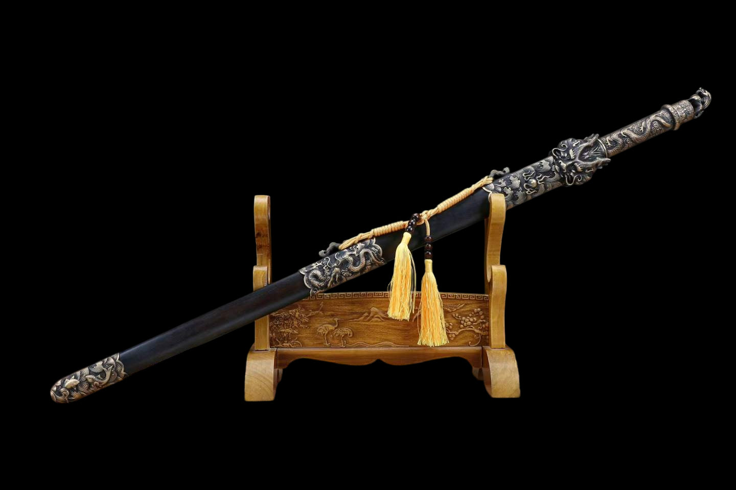 Cang‑Lan Dragon King Sword, Full Tang Construction, T10 Steel Clay‑Tempered Sharp‑Edged Blade, Antique‑Finished Solid Copper Fittings, Premium Ebony Wood Scabbard, Collectible Display Sword