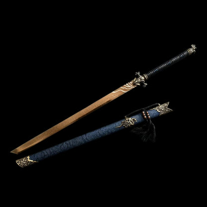 Black Scale Dao, Full Tang Construction, High Manganese Steel Blade, Sharp Edge, Antique Brass Fittings, Artificial Leather Wrapped Solid Wood Scabbard, Wooden Handle With Cord Wrapping, Collectible Decorative Chinese Sword