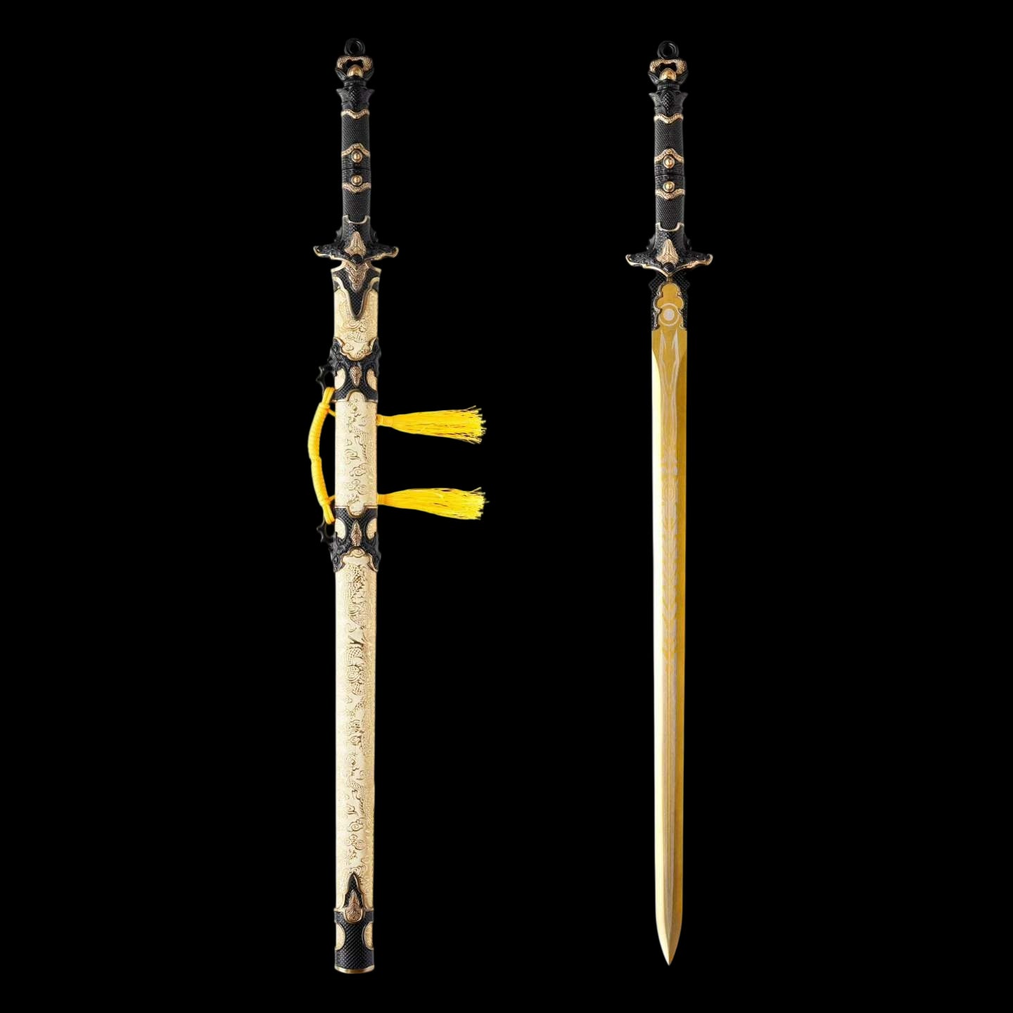 Sacred‑Will Haoyue Replica Sword, Full Tang High‑Manganese Steel Blade, Integrated Alloy Metal Handle, Wood Scabbard With Faux‑Leather Wrapping, Historical Decorative Replica