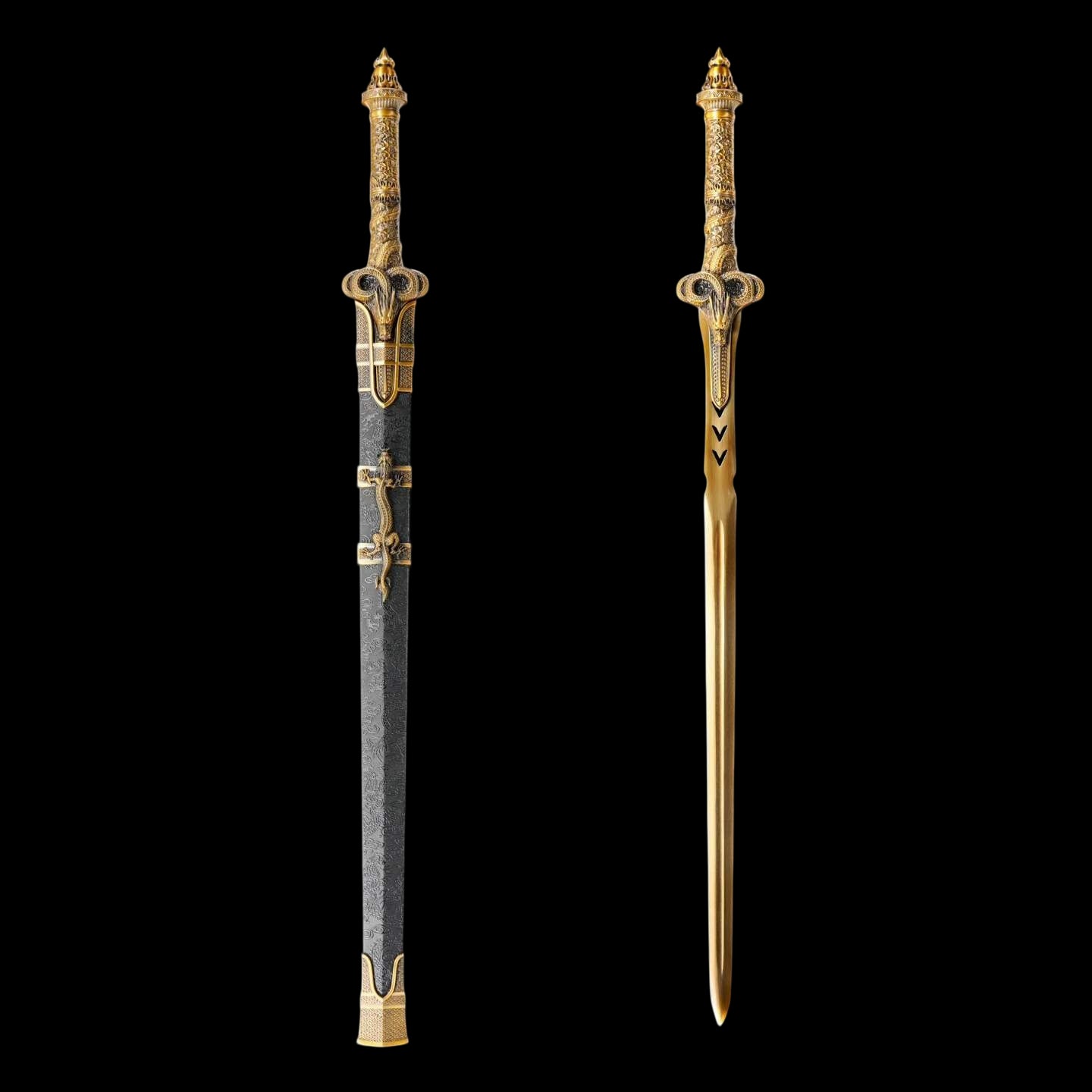 Wandering Dragon Chinese Sword, High‑Manganese Steel Blade, Integrated Alloy Dragon‑Carved Handle, Wood Scabbard Wrapped With Silk, Historical Collectible Sword