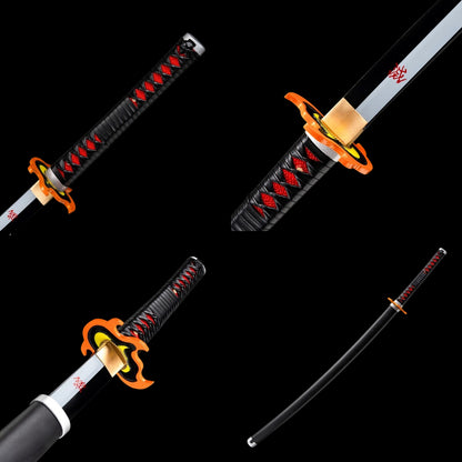 Demon Slayer Tanjiro Kamado Hinokami Kagura Nichirin Sword, Full Tang Forged 1095 High Carbon Steel, Sharp Blade