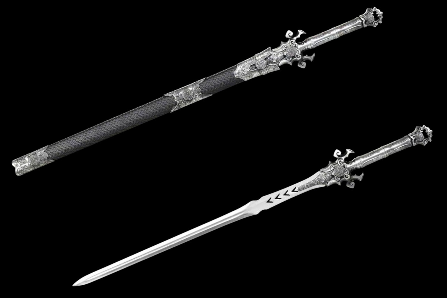 Full Tang Demon Sword Supreme Fantasy Replica, Sharp Blade, High‑Manganese Steel Blade, Alloy Metal Handle, Solid Wood Artificial Leather Scabbard, Fantasy Decorative Collectible Sword