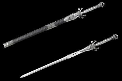 Full Tang Demon Sword Supreme Fantasy Replica, Sharp Blade, High‑Manganese Steel Blade, Alloy Metal Handle, Solid Wood Artificial Leather Scabbard, Fantasy Decorative Collectible Sword