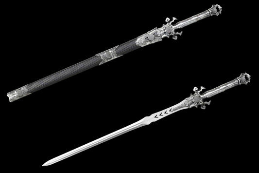 Full Tang Demon Sword Supreme Fantasy Replica, Sharp Blade, High‑Manganese Steel Blade, Alloy Metal Handle, Solid Wood Artificial Leather Scabbard, Fantasy Decorative Collectible Sword