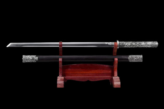 Lie‑Kong Tang Dao, Full Tang Construction, Sharp Blade, High‑Manganese Steel With Single Fuller, Alloy Fittings, Premium Dragon‑Phoenix Hardwood Scabbard, Historical Replica Collectible Sword