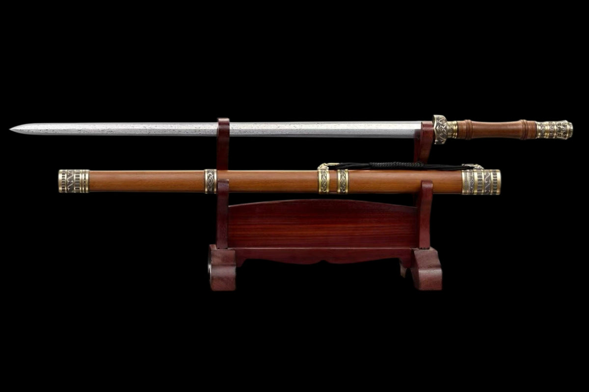 Han Dynasty Damascus Steel Sword, Full Copper Fittings, Premium Dragon‑Phoenix Sandalwood Scabbard, Full‑Tang Construction, Sharp Blade, Hand‑Forged Collectible Decorative Sword