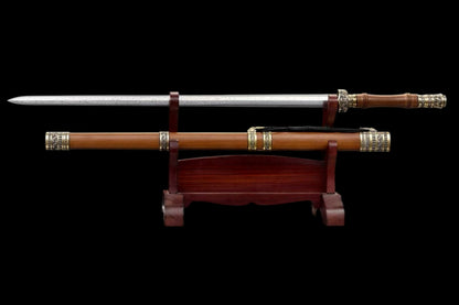Han Dynasty Damascus Steel Sword, Full Copper Fittings, Premium Dragon‑Phoenix Sandalwood Scabbard, Full‑Tang Construction, Sharp Blade, Hand‑Forged Collectible Decorative Sword