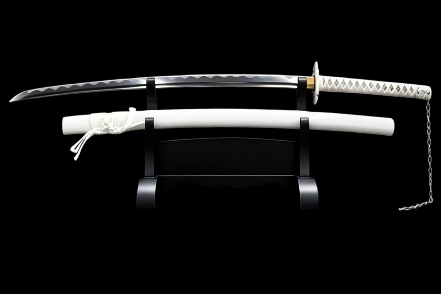BLEACH Tensa Zangetsu Katana, Ichigo Kurosaki Replica Sword Black & White Version, Full Tang Forged 5160 Spring Steel Sharp Blade, Samurai Sword with Solid Wood Scabbard for Collection Display