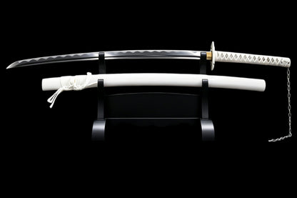 BLEACH Tensa Zangetsu Katana, Ichigo Kurosaki Replica Sword Black & White Version, Full Tang Forged 5160 Spring Steel Sharp Blade, Samurai Sword with Solid Wood Scabbard for Collection Display