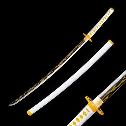 Demon Slayer Zenitsu Agatsuma Nichirin Sword, Full Tang Forged 1095 High Carbon Steel, Sharp Blade