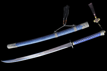 Integrated Full Tang Spring Steel Vintage Waist Saber with Sharp Blade, Antique Alloy Fittings Solid Wood PU Scabbard Oriental Style Collectible