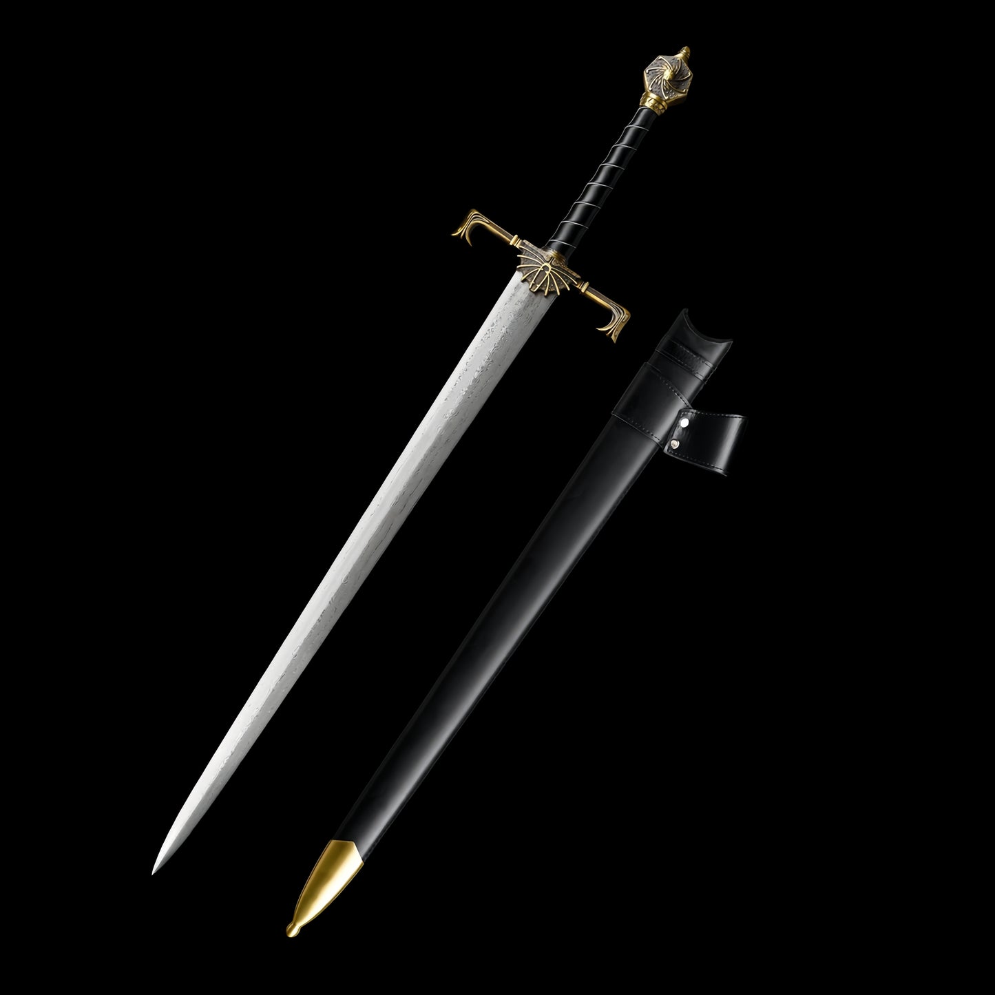 One-piece keel Damascus steel forged sharp sword, replica of the Blackfire Sword from Game of Thrones.