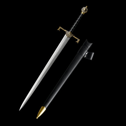 One-piece keel Damascus steel forged sharp sword, replica of the Blackfire Sword from Game of Thrones.