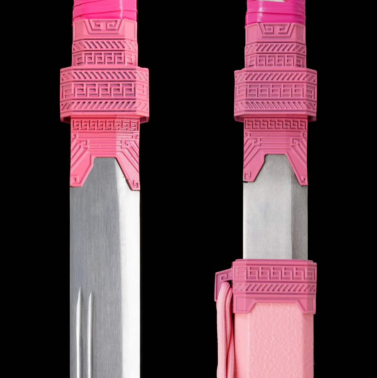 Pink Sakura Dawn Tang Dao, Full Tang, Forged High Manganese Steel, Sharp Edge, Alloy Fittings, Cord‑Wrapped Solid Wood Handle, Artificial Leather Wrapped Solid Wood Scabbard, Decorative Collectible Sword