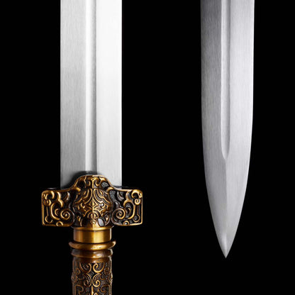 Full Tang Ancient Chu Sword Replica, Sharp Cutting Edge, High‑Manganese Steel Blade, Alloy Fittings, Wood Artificial Leather Scabbard Historical Collectible Sword
