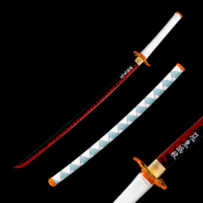 Demon Slayer Kyojuro Rengoku Nichirin Sword, Full Tang Forged 1095 High Carbon Steel, Sharp Blade