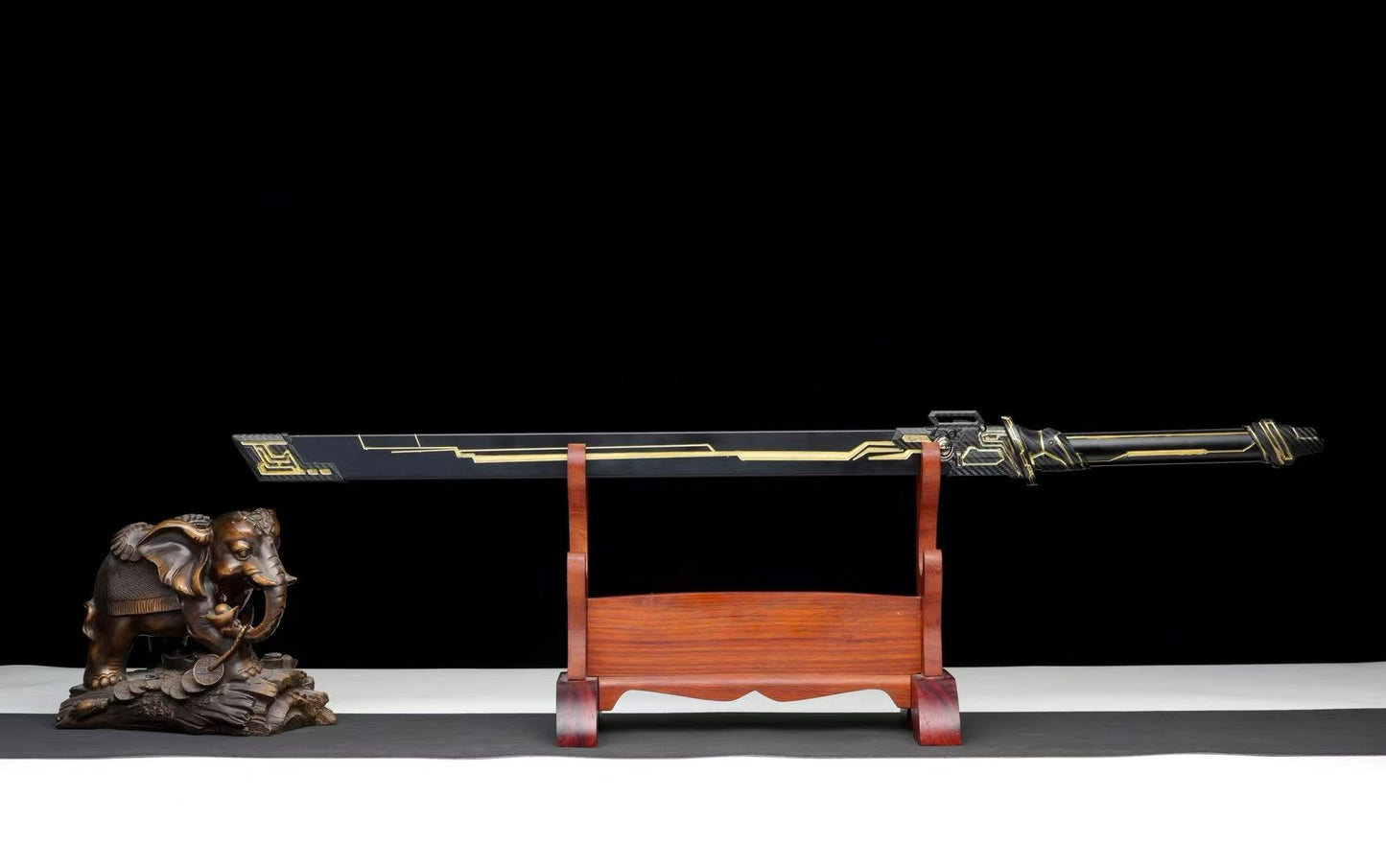 Golden Circuit Cyberpunk Tang Dao, Full Tang Forged Steel Straight Sword, Futuristic Sci-Fi Golden Circuit Etching with Aluminum Alloy Scabbard for Cosplay Display Collection
